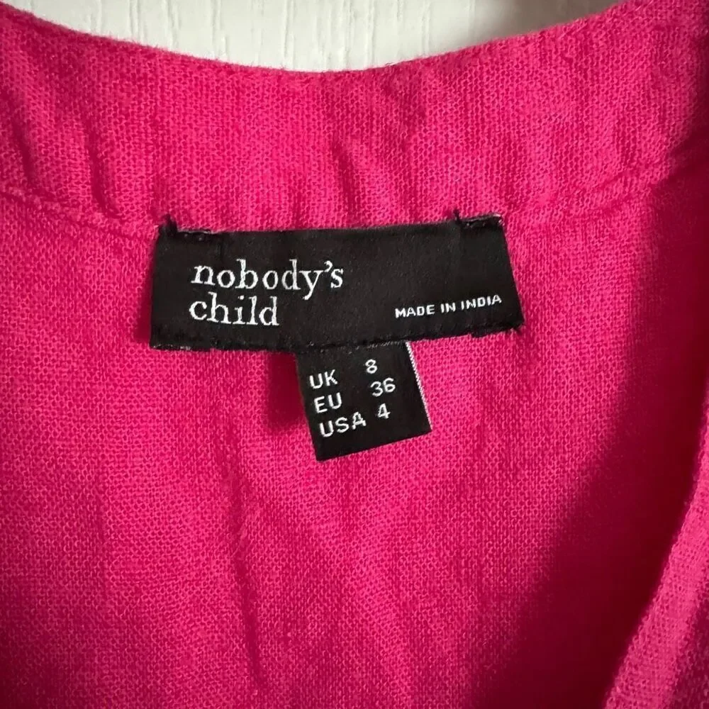 Nobody’s Child Pink Linen-blend Short Sleeve Starlight Mini Dress US4